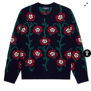 Rowing Blazers Babar Navy Wool Roses Floral Sweater